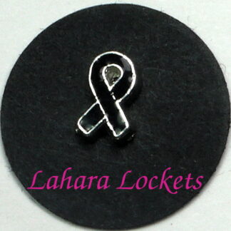This floating charm is a black ribbon.