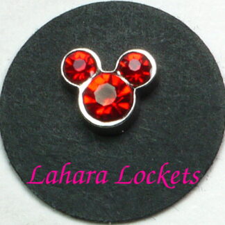This floating charm is red July birthstones in the shape of Mickey Mouse.