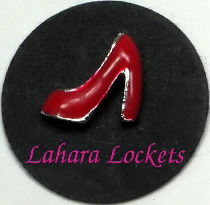 This floating charm is red, high-heeled shoe.